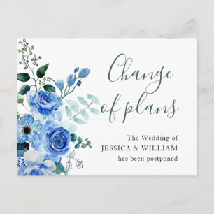 Carte Postale Mariage Modifier la date Roses bleus