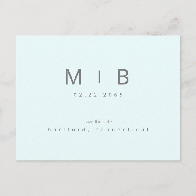 Carte Postale Mariage Monogramme bleu glace Enregistrer la date (Devant)