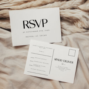 Carte Postale Mariage noir & blanc moderne RSVP