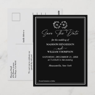 Carte Postale Mariage noir et blanc classique Enregistrer la dat