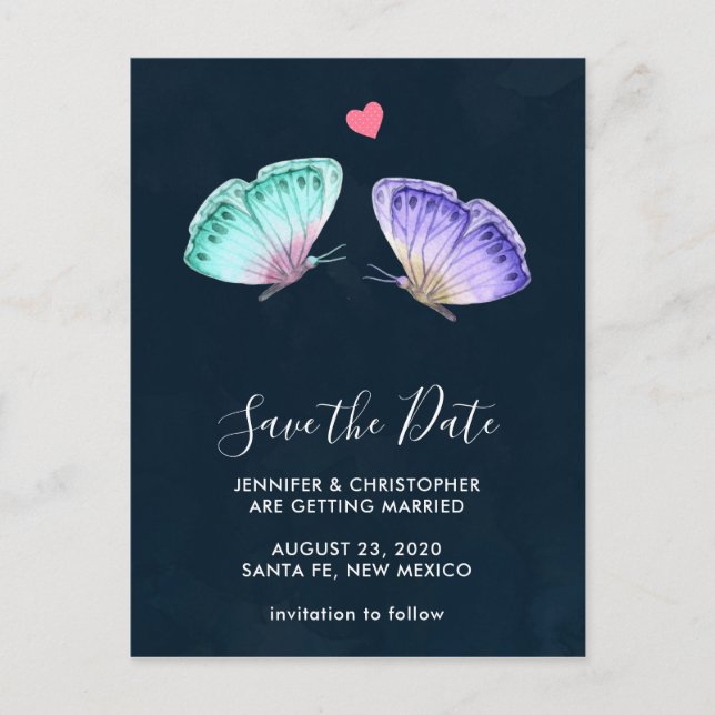 Carte Postale Mariage Pastel Watercolor Butterflies (Devant)