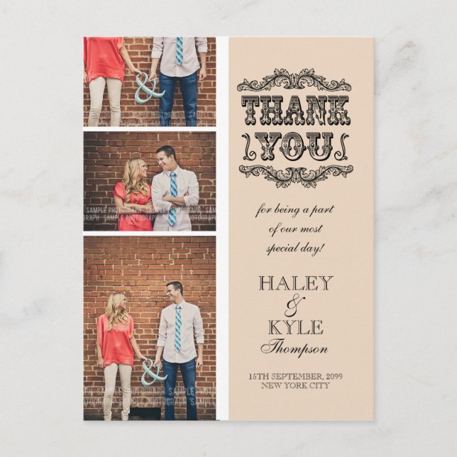 Carte postale Mariage photo beige neutre (Devant)