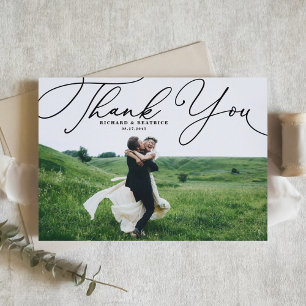 Carte Postale Mariage photo Black Elegant Script Merci