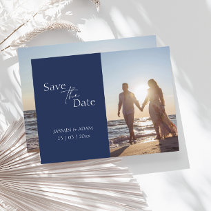 Carte Postale Mariage photo bleu de la Marine moderne Enregistre