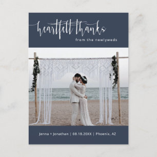 Carte Postale Mariage photo bleu marine moderne minimaliste Merc