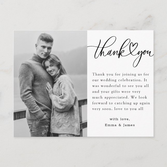 Carte Postale Mariage photo de coeur noir et blanc Merci (Devant)