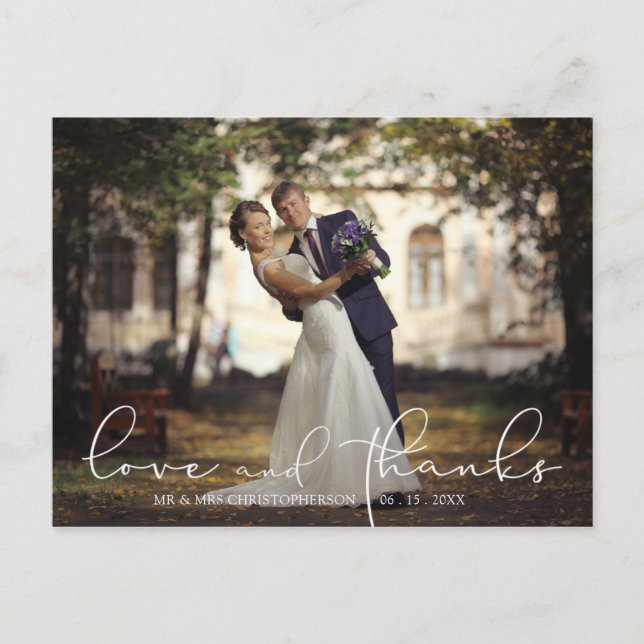 Carte Postale Mariage photo de script Love and Thanks (Devant)