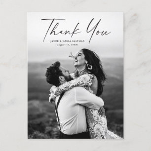 Carte Postale Mariage photo de script moderne Merci