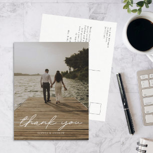 Carte Postale Mariage photo de script moderne Merci