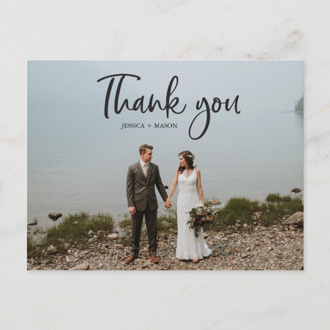 Carte postale Mariage photo de script rustique (Devant)
