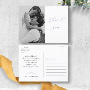 Carte Postale Mariage photo Dusty Blue Script tendance Merci