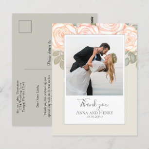 Carte Postale Mariage Photo Elegant Blush Sage Merci