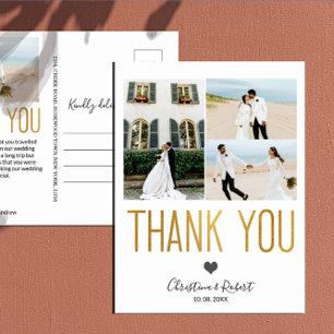 Carte Postale Mariage photo Gold Bold Merci personnalisé Merci