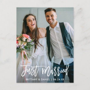 Carte Postale Mariage Photo Juste Marié Brush Script Moderne
