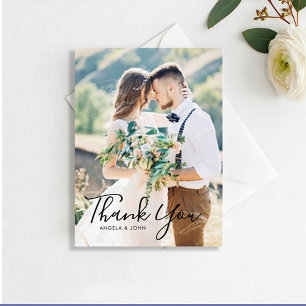 Carte Postale Mariage photo Merci à la main