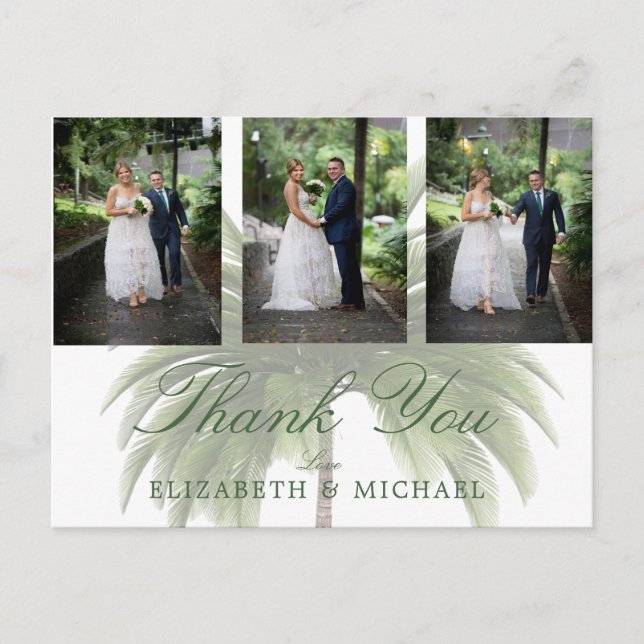 Carte Postale Mariage Photo Merci Palm Tree élégant moderne (Devant)