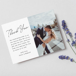 Carte Postale Mariage photo minimaliste moderne Merci de script