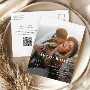 Carte Postale Mariage photo moderne Enregistrer la date Code QR