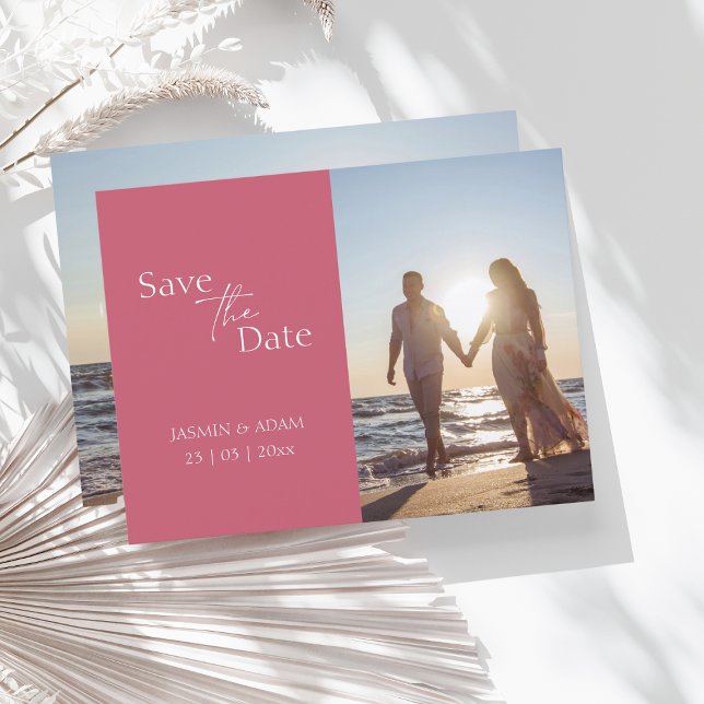 Carte Postale Mariage photo moderne Magenta rose Enregistrer la  (Créateur téléchargé)