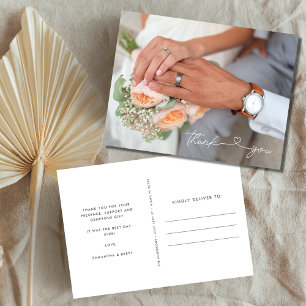 Carte Postale Mariage photo moderne simple et élégant Merci