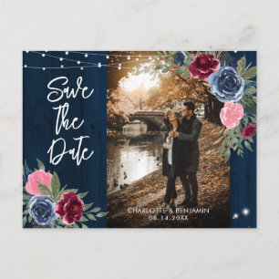 Carte Postale Mariage Photo Navy Bourgogne Rouge Foncé Faire-Par
