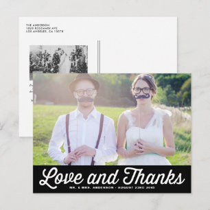 Carte Postale Mariage photo noir rétro Script Merci