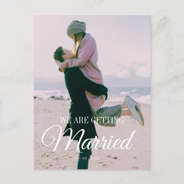 Carte Postale Mariage Photo Overlay Moderne Élégant Blanc Simple (Devant)