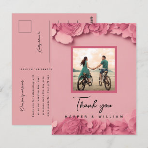 Carte Postale Mariage photo rose floral merci