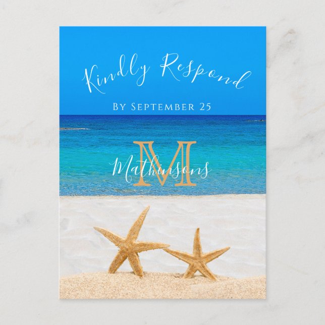 Carte Postale Mariage plage 2 Starfish dans le sable (Devant)
