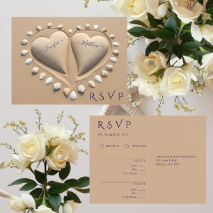 Carte Postale Mariage plage RSVP- Coeurs de sable