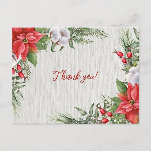 Carte Postale Mariage Poinsettia Rouge Feuillage Vert  (Devant)