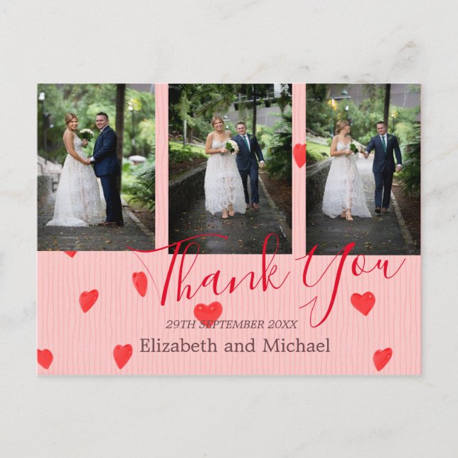 Carte Postale Mariage Red Heart Mariage moderne Merci (Devant)