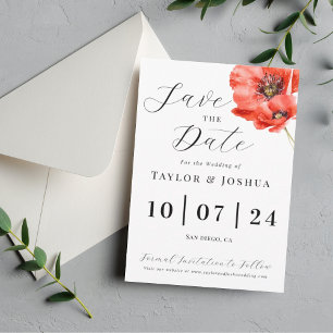 Carte Postale Mariage Red Poppy moderne Enregistrer la date Cart