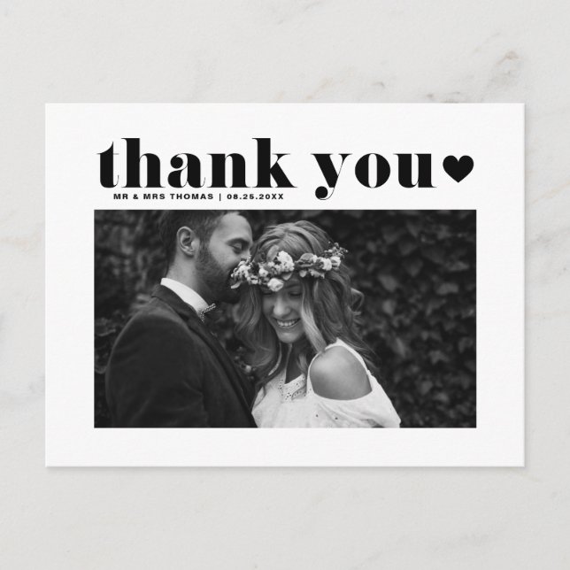 Carte Postale Mariage remerciement typographie gras Rétro noir (Devant)