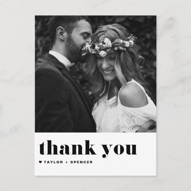 Carte Postale Mariage Remerciement Typographie Gras Rétro Noir (Devant)