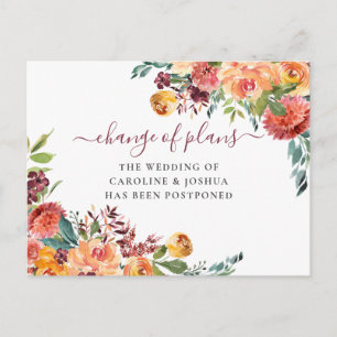 Carte Postale Mariage reporté Fleurs d'automne Changement de dat