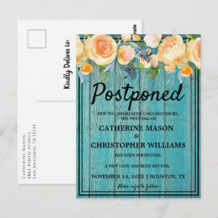 Carte Postale Mariage repoussé Rustic Blue Wood Floral