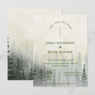 Carte Postale Mariage romantique Misty Forest Aquarelle Arbres