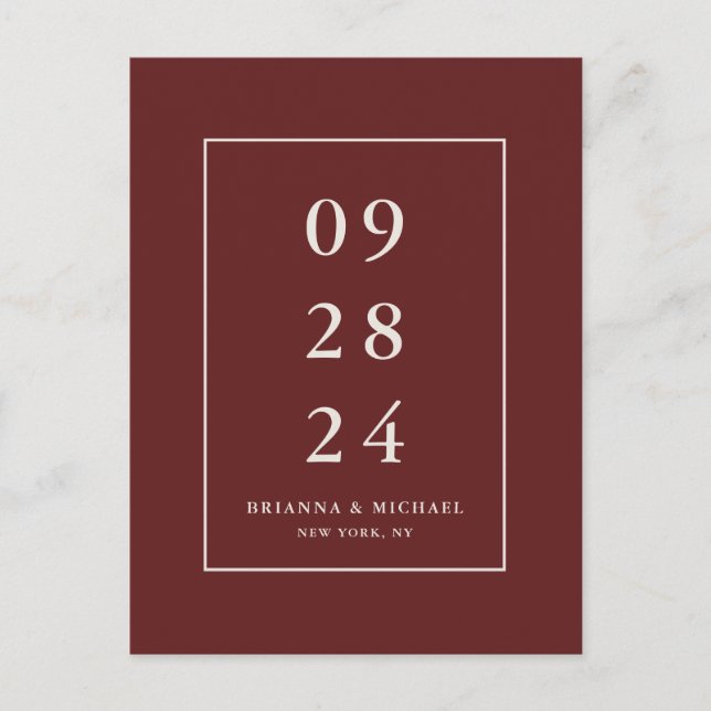 Carte Postale Mariage rouge bordeaux simple et moderne Enregistr (Devant)