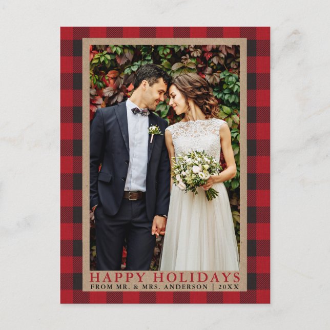 Carte Postale Mariage rouge photo Joyeux jours fériés Kraft (Devant)