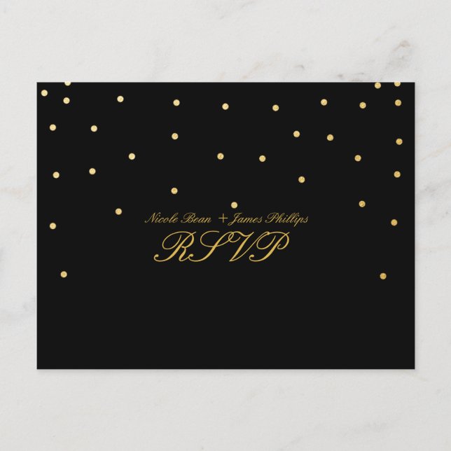 Carte postale Mariage RSVP Confetti en or noir et  (Devant)