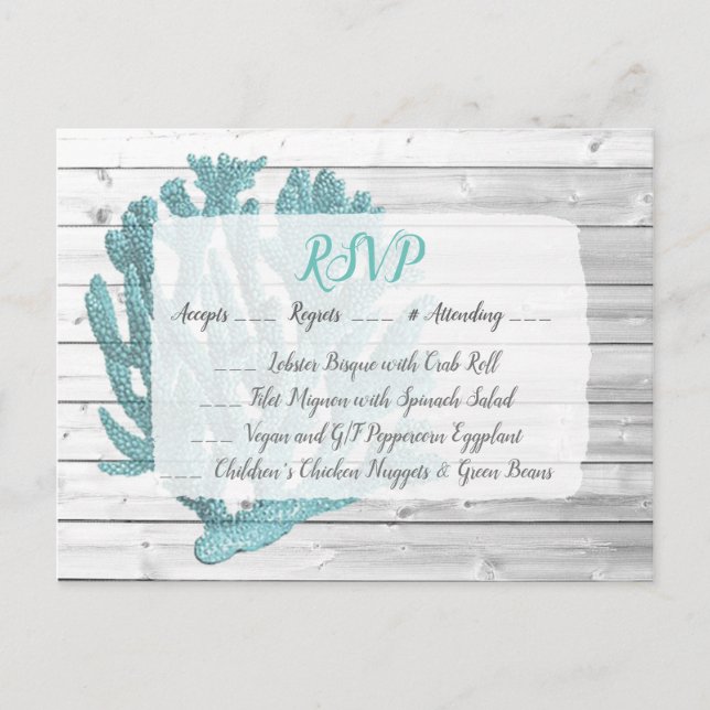 Carte postale Mariage RSVP Coral turquoise (Devant)