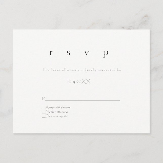 Carte postale mariage rsvp simple et moderne (Devant)
