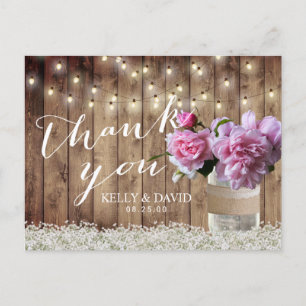 Carte Postale Mariage Russe rose Floral Mason Jar Merci