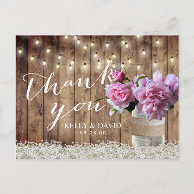Carte Postale Mariage Russe rose Floral Mason Jar Merci (Devant)