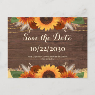 Carte Postale Mariage Rustique Bohème Tournesols Roses Événement