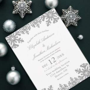 Carte Postale Mariage Silver Winter Snowflake
