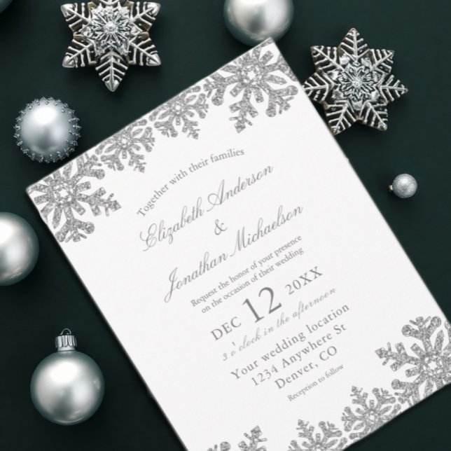 Carte Postale Mariage Silver Winter Snowflake (Créateur téléchargé)