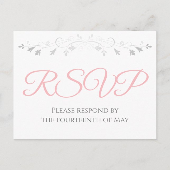 Carte Postale Mariage simple d'élégance argent et rose RSVP (Devant)