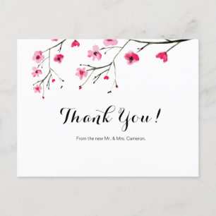 Carte Postale Mariage simple en Merci de fleurs de cerisier